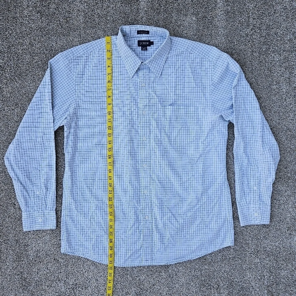 J Crew 80s 2 Ply Cotton LS Button Down Blue White Plaid Shirt Mens Large 16-16.5